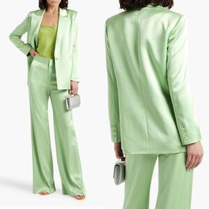 NWT Alice + Olivia Denny Satin Green Blazer Crepe Size 6